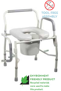 K.D. Deluxe Steel Drop-Arm Commode with Padded Seat